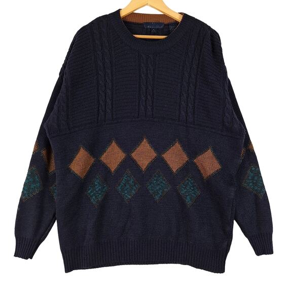 Unbranded Other - Mens Sweater XL Grandpa Cosby Chunky Cable Knit Wool Blend Diamond Pullover